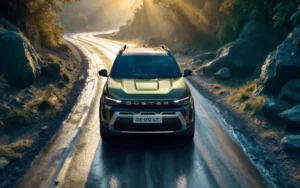 Renault Duster 2026 SUV driving on highway at sunset